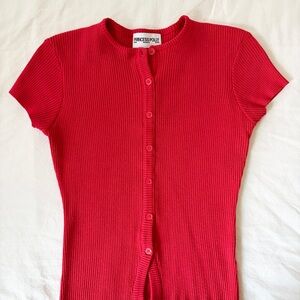 Princess Polly Ribbed Button-Up Short Sleeve Top Red Women's Size 8